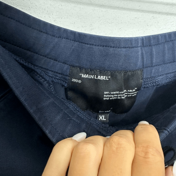 2013 Off-White Virgil Abloh logo jogger sweatpants navy blue Kids XL Womens S - Picture 4 of 5